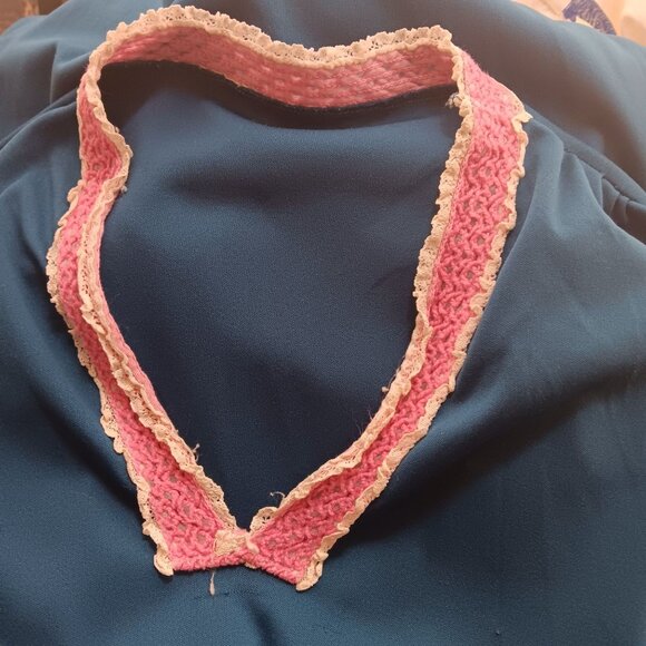 Vintage Women's Medium Belted Top 1970's 1of1 Handmade Groovy Granny Lace Trim - Picture 7 of 7